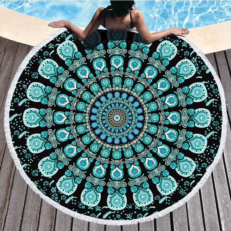 Okrugli mikrofiber plažni ručnik s resicama, Mandala serija
