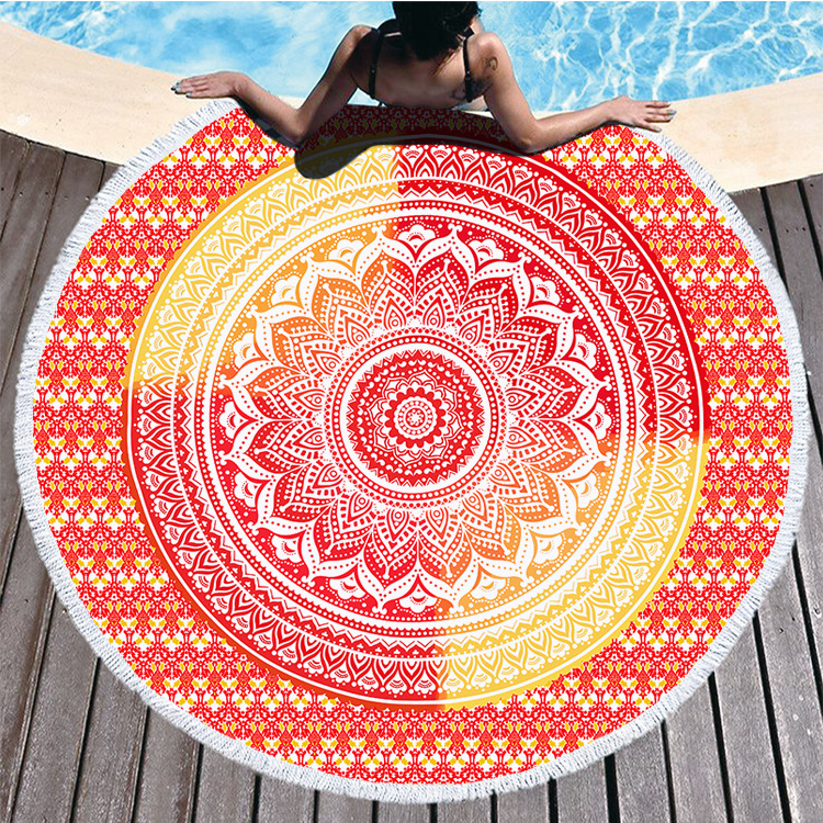 Okrugli mikrofiber plažni ručnik s resicama, Mandala serija