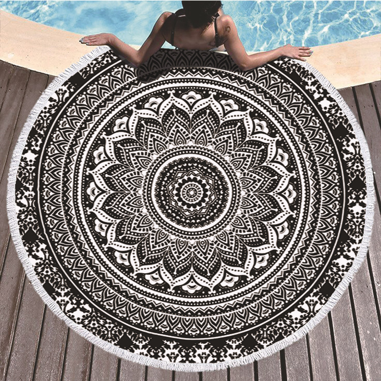 Okrugli mikrofiber plažni ručnik s resicama, Mandala serija