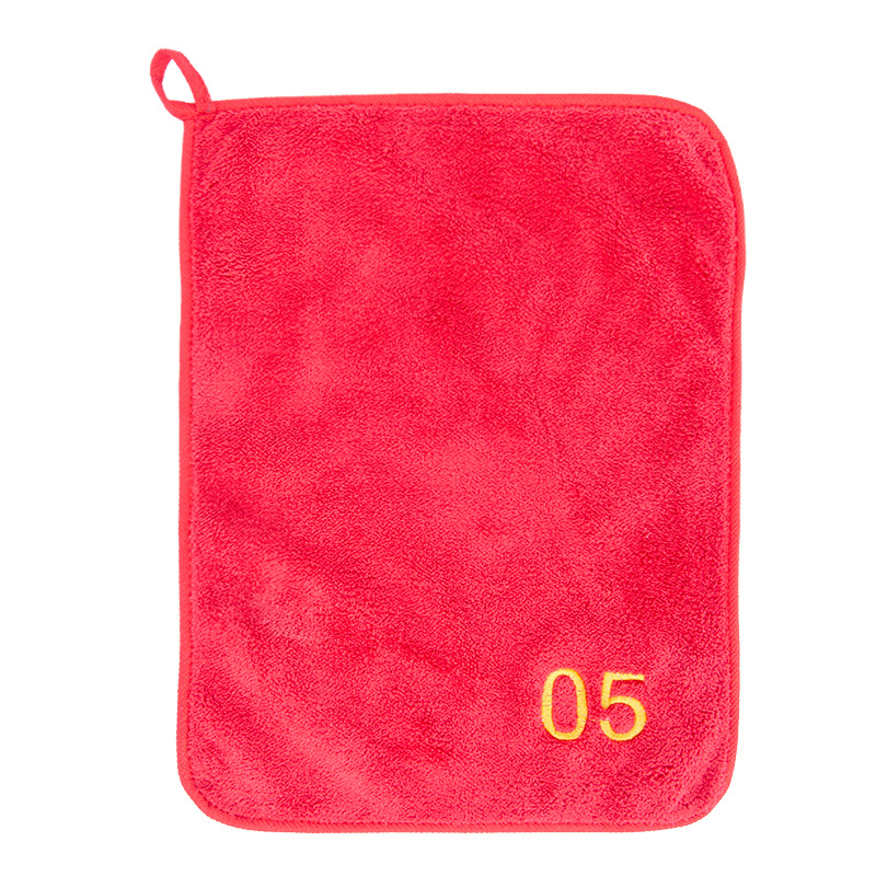 Konyhai menedzsment törölköző digitális számmal és színkódolt fogóval, 5S-kompatibilis, sűrített korall plüss; finom rost 95% poliészter; sima szövés hajtás; logónyomtatás; testreszabás