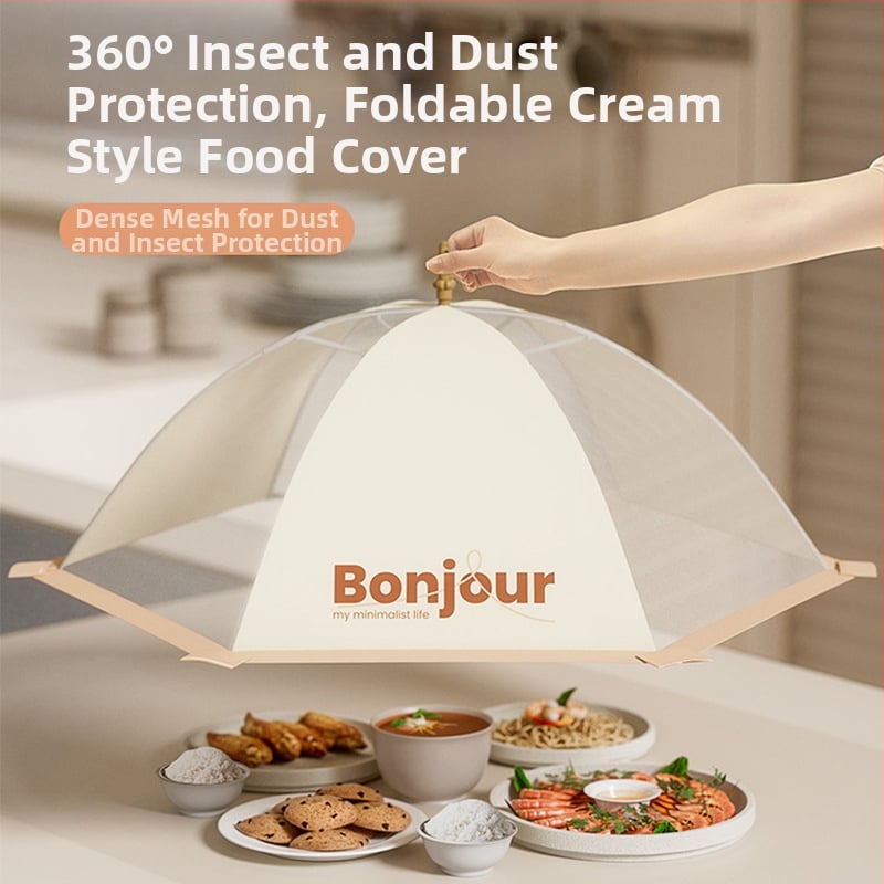 Sulankstomas tinklinis maisto dangtelis – likučiams atlikimams apsauga nuo dulkių ir musių, 2023 m. modelis, šiuolaikinis minimalistinis dizainas, daugiafunkcis
