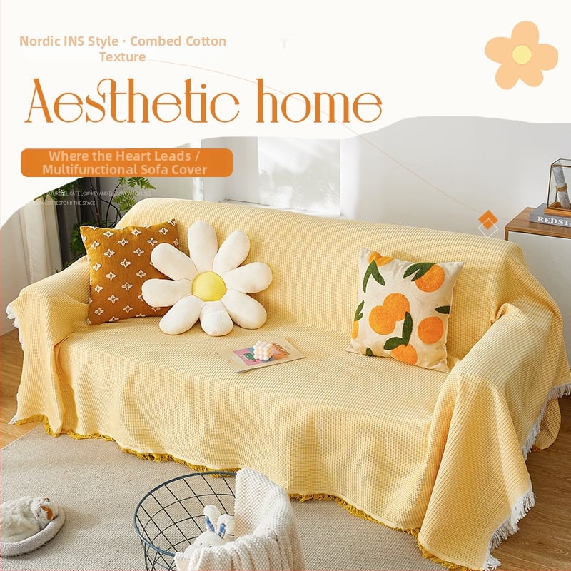 Presvlaka za trosjed, poliester, moderni minimalistički stil, potpuno prekrivanje, uzorci: jednobojni, houndstooth, kvadrat.