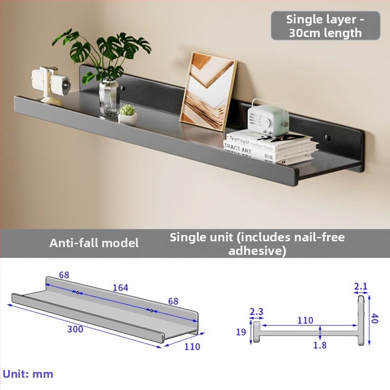 Falra szerelhető polc space alumíniumból, négyszögletes, 1 réteg, sütőfesték felület, fúrás nélküli szerelés