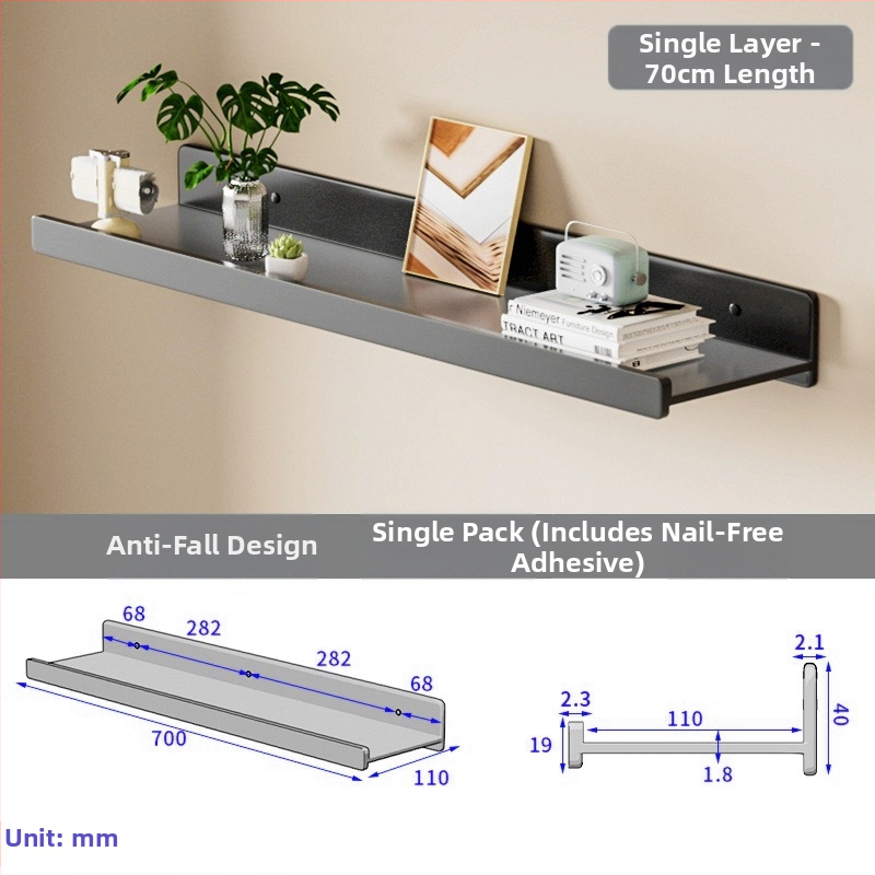 Falra szerelhető polc space alumíniumból, négyszögletes, 1 réteg, sütőfesték felület, fúrás nélküli szerelés