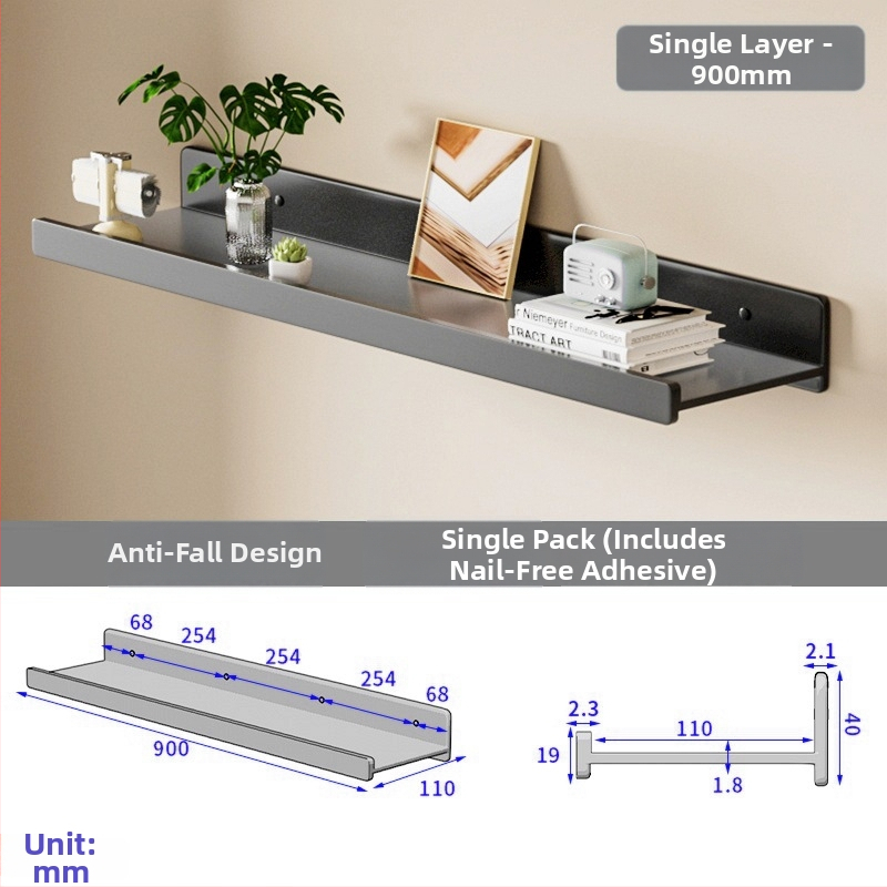 Falra szerelhető polc space alumíniumból, négyszögletes, 1 réteg, sütőfesték felület, fúrás nélküli szerelés