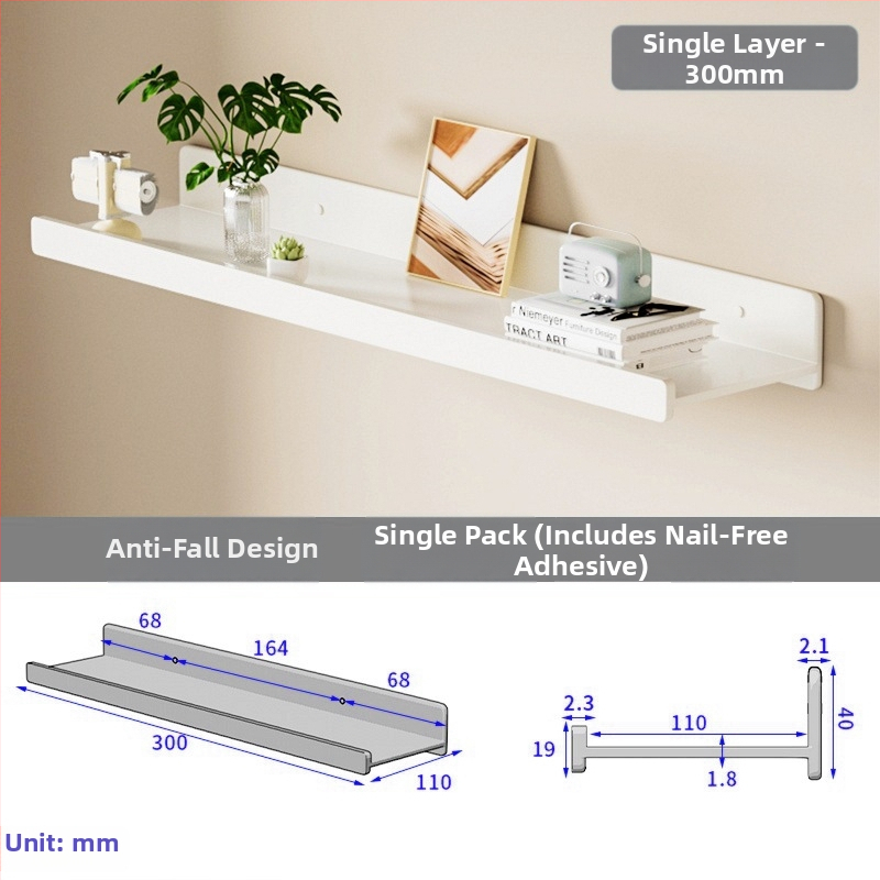 Falra szerelhető polc space alumíniumból, négyszögletes, 1 réteg, sütőfesték felület, fúrás nélküli szerelés