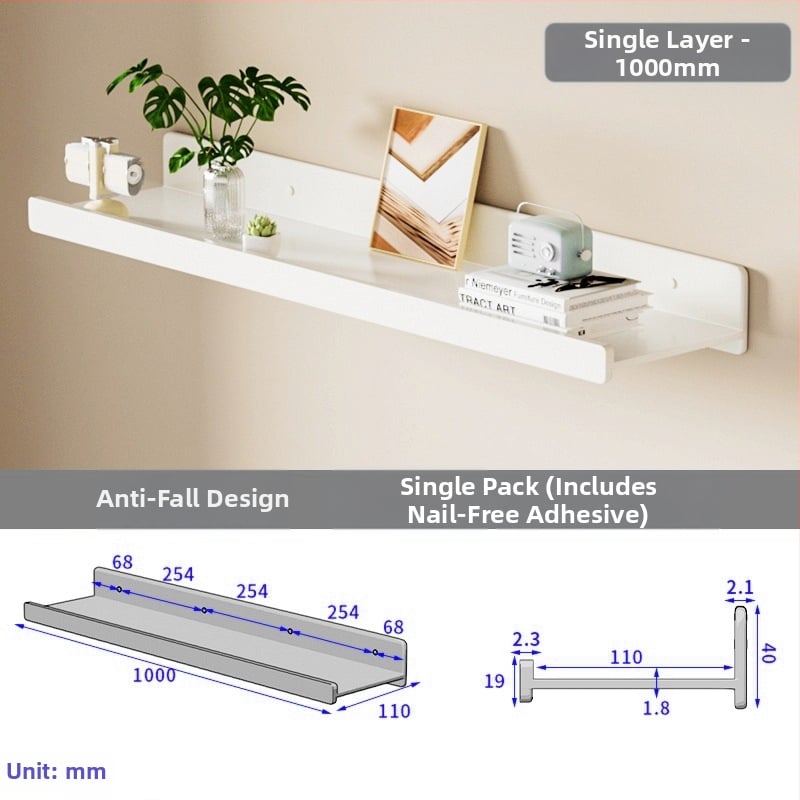 Falra szerelhető polc space alumíniumból, négyszögletes, 1 réteg, sütőfesték felület, fúrás nélküli szerelés