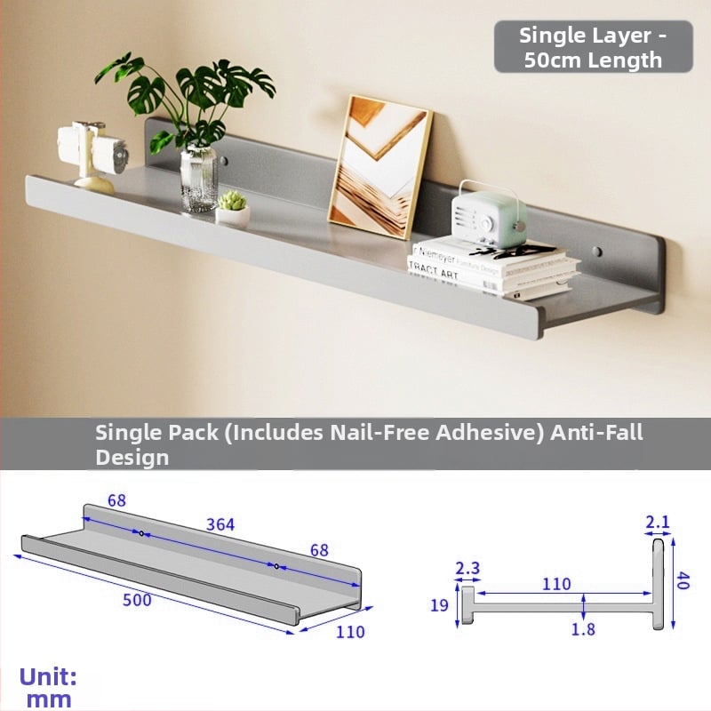Falra szerelhető polc space alumíniumból, négyszögletes, 1 réteg, sütőfesték felület, fúrás nélküli szerelés