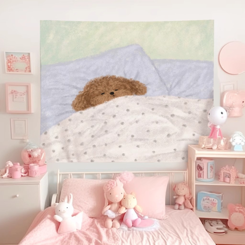 Гоблен за стена с мотив котка и куче, плюшена материя, 100% полиестер, машинно пране, готов продукт, подходящ за всекидневна, спалня и детска стая