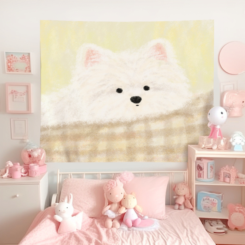 Гоблен за стена с мотив котка и куче, плюшена материя, 100% полиестер, машинно пране, готов продукт, подходящ за всекидневна, спалня и детска стая