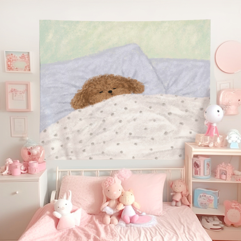 Гоблен за стена с мотив котка и куче, плюшена материя, 100% полиестер, машинно пране, готов продукт, подходящ за всекидневна, спалня и детска стая