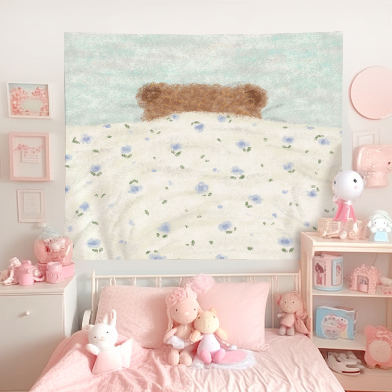 Гоблен за стена с мотив котка и куче, плюшена материя, 100% полиестер, машинно пране, готов продукт, подходящ за всекидневна, спалня и детска стая