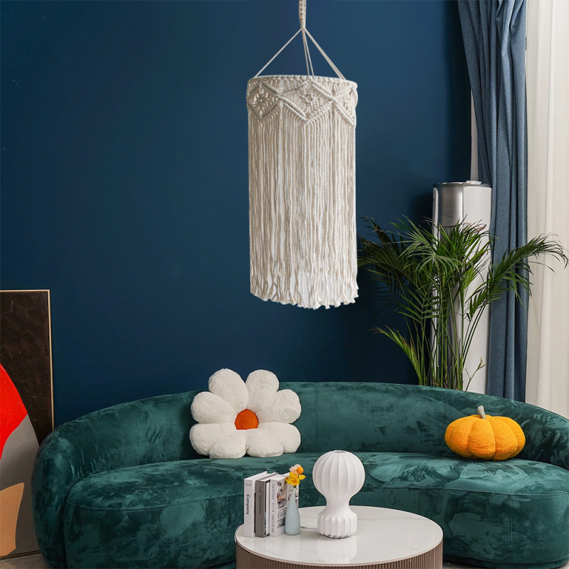 Ръчно тъкан памучен въжен плафон за лампа, скандинавски стил, правоъгълна форма, висящ декоративен светлинен елемент