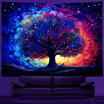 Стенно гоблен от полиестер, правоъгълна форма, модел листа, цифров термален печат, машинно пране