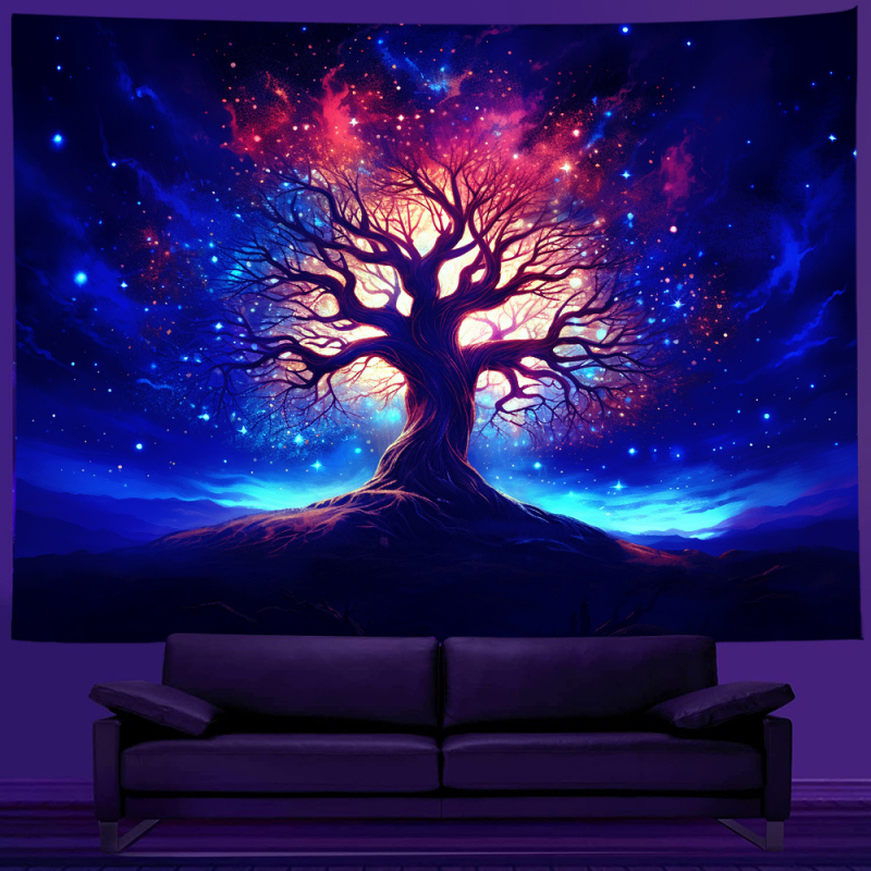 Стенно гоблен от полиестер, правоъгълна форма, модел листа, цифров термален печат, машинно пране