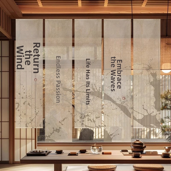 Гоблен завеса за чайна стая, нов китайски стил, полиестерна полупрозрачна тъкан, растителен принт, правоъгълна форма, дигитален термотрансферен печат