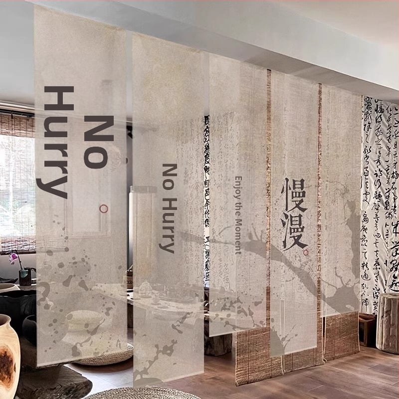 Гоблен завеса за чайна стая, нов китайски стил, полиестерна полупрозрачна тъкан, растителен принт, правоъгълна форма, дигитален термотрансферен печат