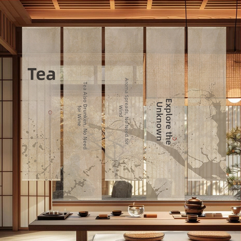 Гоблен завеса за чайна стая, нов китайски стил, полиестерна полупрозрачна тъкан, растителен принт, правоъгълна форма, дигитален термотрансферен печат