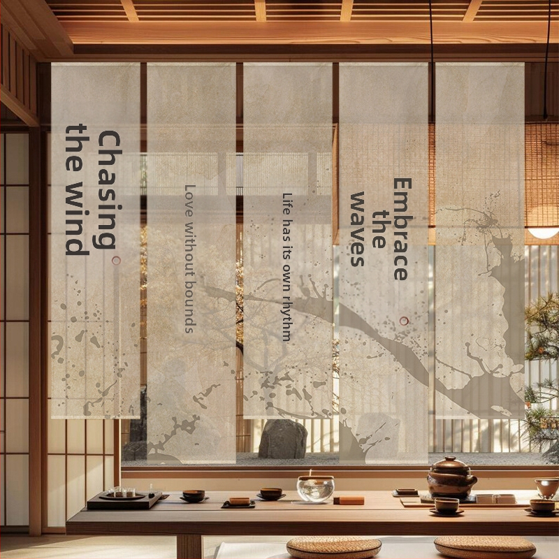 Гоблен завеса за чайна стая, нов китайски стил, полиестерна полупрозрачна тъкан, растителен принт, правоъгълна форма, дигитален термотрансферен печат