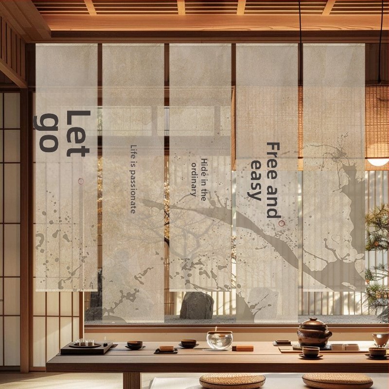 Гоблен завеса за чайна стая, нов китайски стил, полиестерна полупрозрачна тъкан, растителен принт, правоъгълна форма, дигитален термотрансферен печат