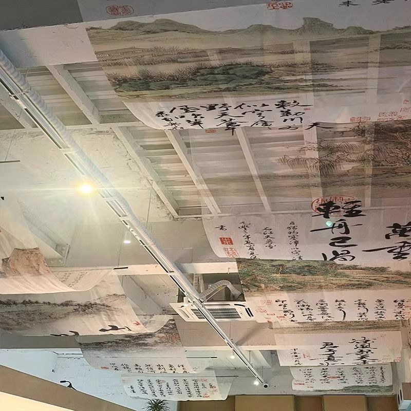 Гоблен: дизайн с китайския стил на калиграфска тушена картина; материал: химическо влакно; съдържание на памук 30–40%; подходящ за дневна