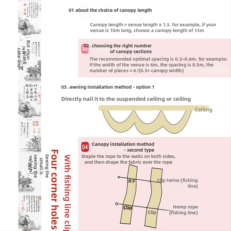 Гоблен: дизайн с китайския стил на калиграфска тушена картина; материал: химическо влакно; съдържание на памук 30–40%; подходящ за дневна