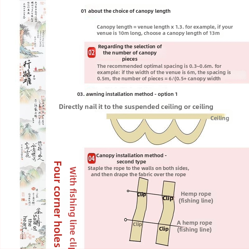 Гоблен: дизайн с китайския стил на калиграфска тушена картина; материал: химическо влакно; съдържание на памук 30–40%; подходящ за дневна