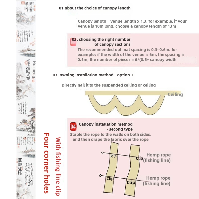 Гоблен: дизайн с китайския стил на калиграфска тушена картина; материал: химическо влакно; съдържание на памук 30–40%; подходящ за дневна