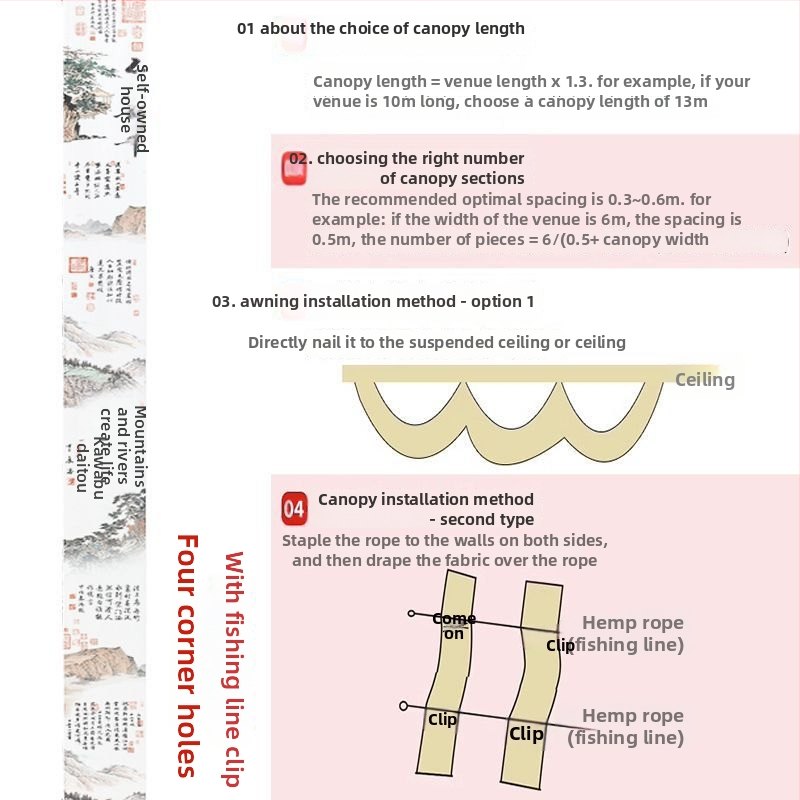 Гоблен: дизайн с китайския стил на калиграфска тушена картина; материал: химическо влакно; съдържание на памук 30–40%; подходящ за дневна