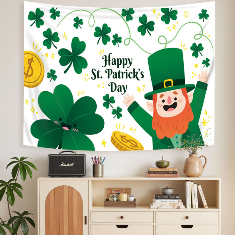 Poliészter falikép Szent Patrik napra: téglalap alakú, digitális hőtranszfer, karikatúra minta, nappaliba, hálószobába, étterembe és kereskedelmi terekbe alkalmas