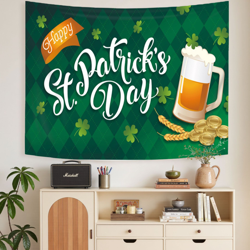 Poliészter falikép Szent Patrik napra: téglalap alakú, digitális hőtranszfer, karikatúra minta, nappaliba, hálószobába, étterembe és kereskedelmi terekbe alkalmas