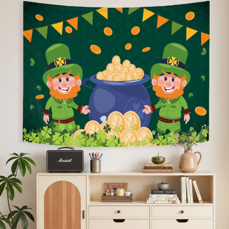 Poliészter falikép Szent Patrik napra: téglalap alakú, digitális hőtranszfer, karikatúra minta, nappaliba, hálószobába, étterembe és kereskedelmi terekbe alkalmas