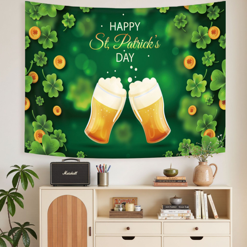 Poliészter falikép Szent Patrik napra: téglalap alakú, digitális hőtranszfer, karikatúra minta, nappaliba, hálószobába, étterembe és kereskedelmi terekbe alkalmas