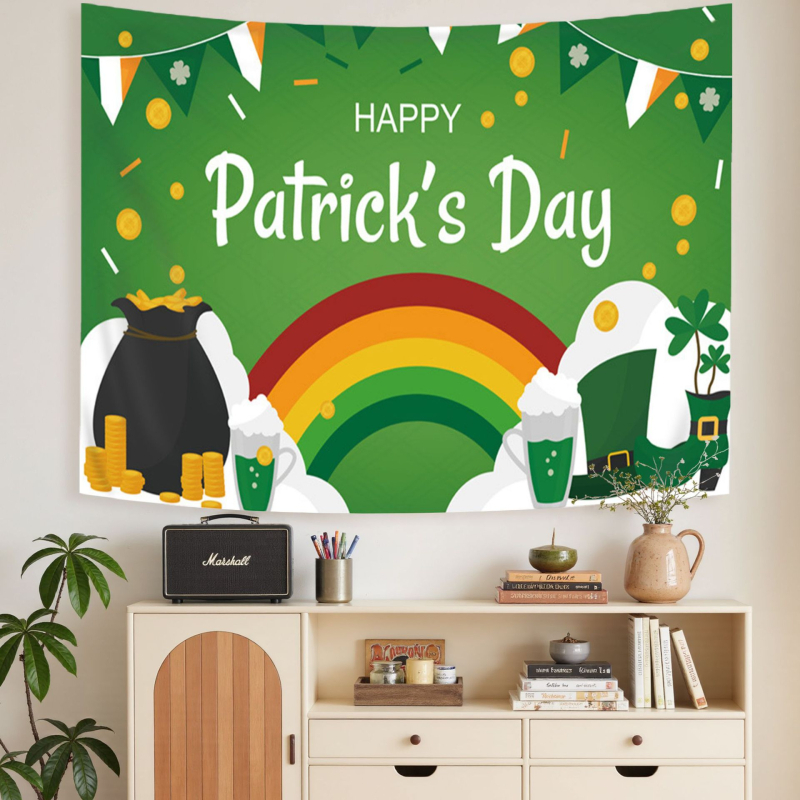 Poliészter falikép Szent Patrik napra: téglalap alakú, digitális hőtranszfer, karikatúra minta, nappaliba, hálószobába, étterembe és kereskedelmi terekbe alkalmas
