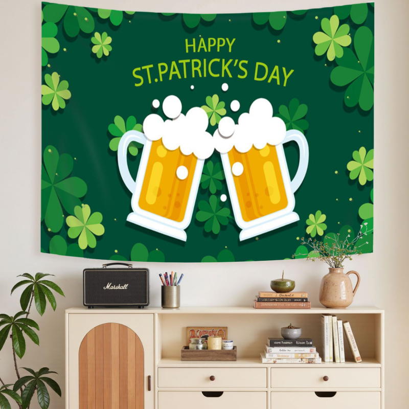 Poliészter falikép Szent Patrik napra: téglalap alakú, digitális hőtranszfer, karikatúra minta, nappaliba, hálószobába, étterembe és kereskedelmi terekbe alkalmas