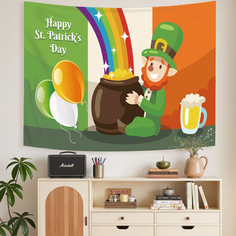 Poliészter falikép Szent Patrik napra: téglalap alakú, digitális hőtranszfer, karikatúra minta, nappaliba, hálószobába, étterembe és kereskedelmi terekbe alkalmas