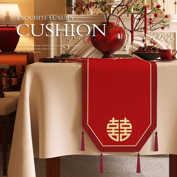 Vjenčana stolna zastavica s veselim uzorkom, vodootporna tkanina s konopnim izgledom, prilagodljivi pokrov za TV stojak, komoda s ladicama i osmerokutni kavos stol