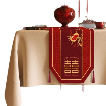 Vjenčana stolna zastavica s veselim uzorkom, vodootporna tkanina s konopnim izgledom, prilagodljivi pokrov za TV stojak, komoda s ladicama i osmerokutni kavos stol