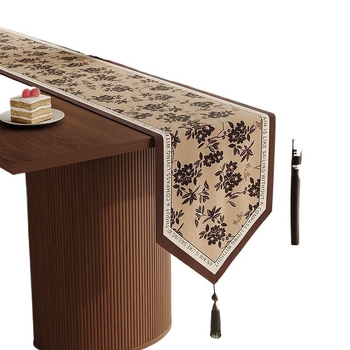 Ameerika stiilis laua jooksja taime-lillemustriga, polüester-lina segu, elutoa keskne dekoratsioon