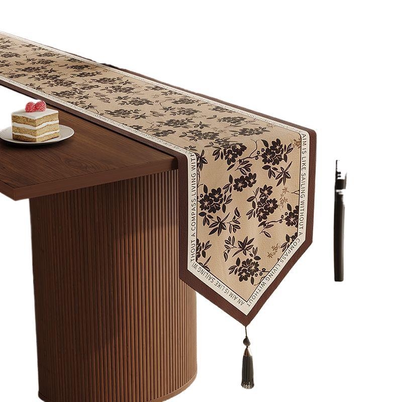 Ameerika stiilis laua jooksja taime-lillemustriga, polüester-lina segu, elutoa keskne dekoratsioon