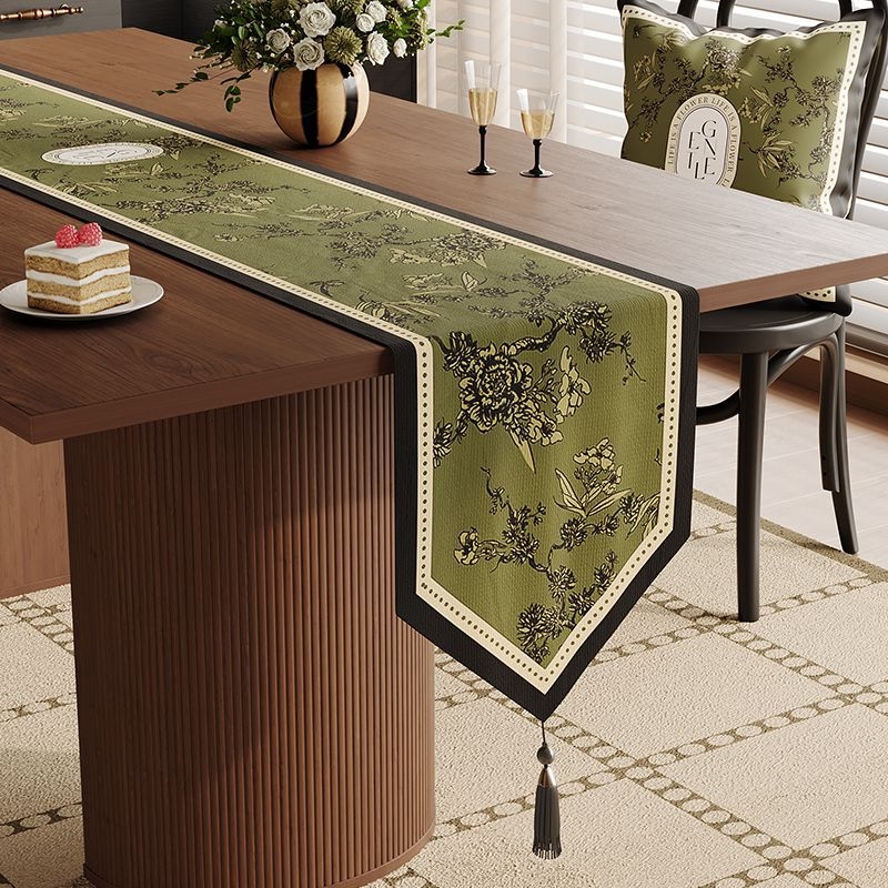 Ameerika stiilis laua jooksja taime-lillemustriga, polüester-lina segu, elutoa keskne dekoratsioon