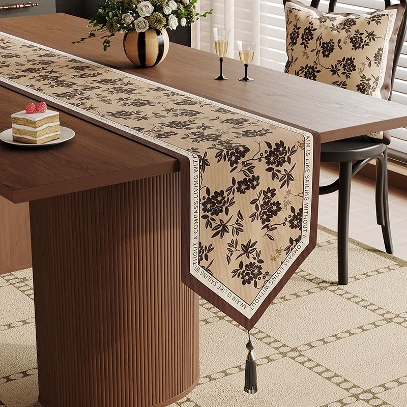 Ameerika stiilis laua jooksja taime-lillemustriga, polüester-lina segu, elutoa keskne dekoratsioon