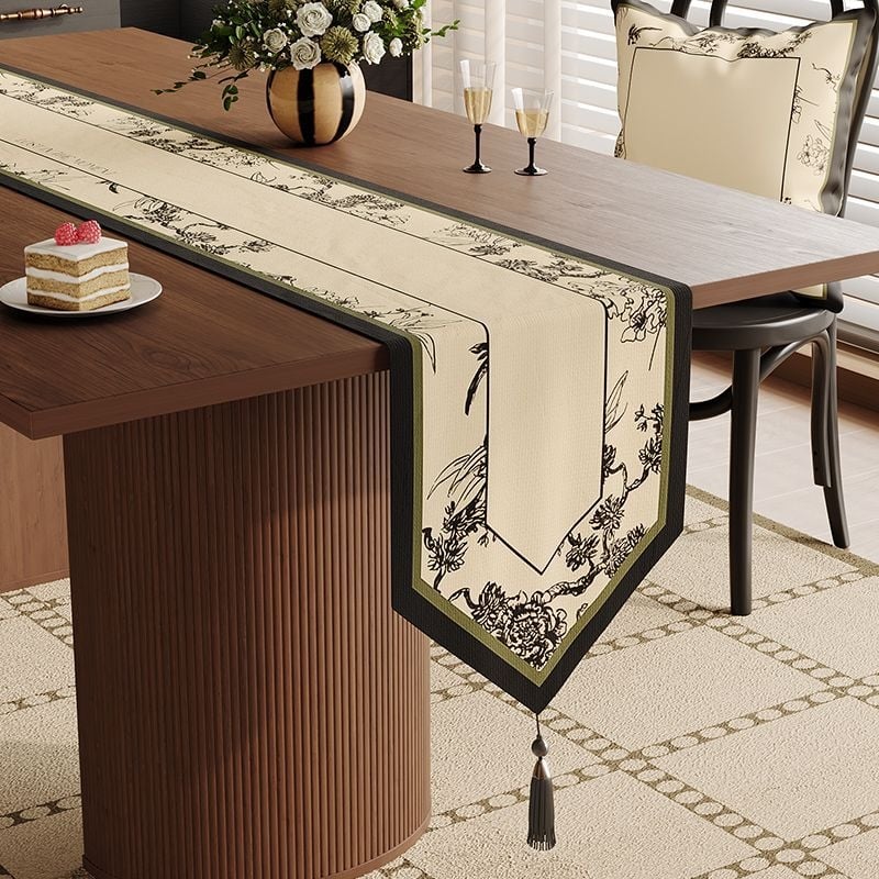 Ameerika stiilis laua jooksja taime-lillemustriga, polüester-lina segu, elutoa keskne dekoratsioon