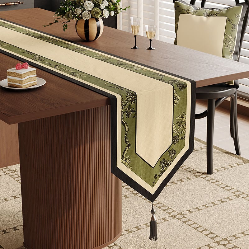 Ameerika stiilis laua jooksja taime-lillemustriga, polüester-lina segu, elutoa keskne dekoratsioon