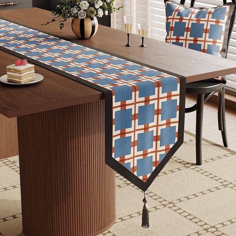 Ameerika stiilis laua jooksja taime-lillemustriga, polüester-lina segu, elutoa keskne dekoratsioon