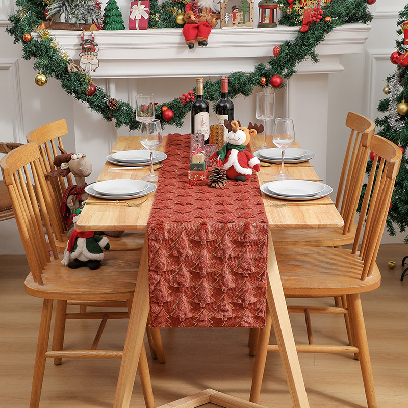 Jõulude laua lipp, plüüsist tikitud lillemustriga