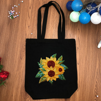 Платнена чанта за бродерия – комплект за кръстат бод, памук и лен, шарка цветя/трева/листа, за начинаещи