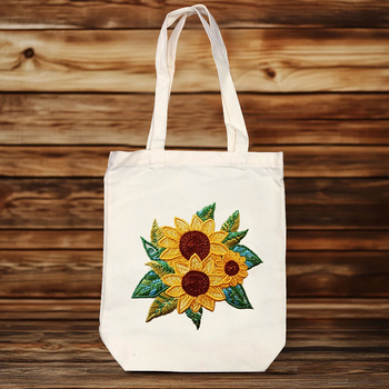 Платнена чанта за бродерия – комплект за кръстат бод, памук и лен, шарка цветя/трева/листа, за начинаещи