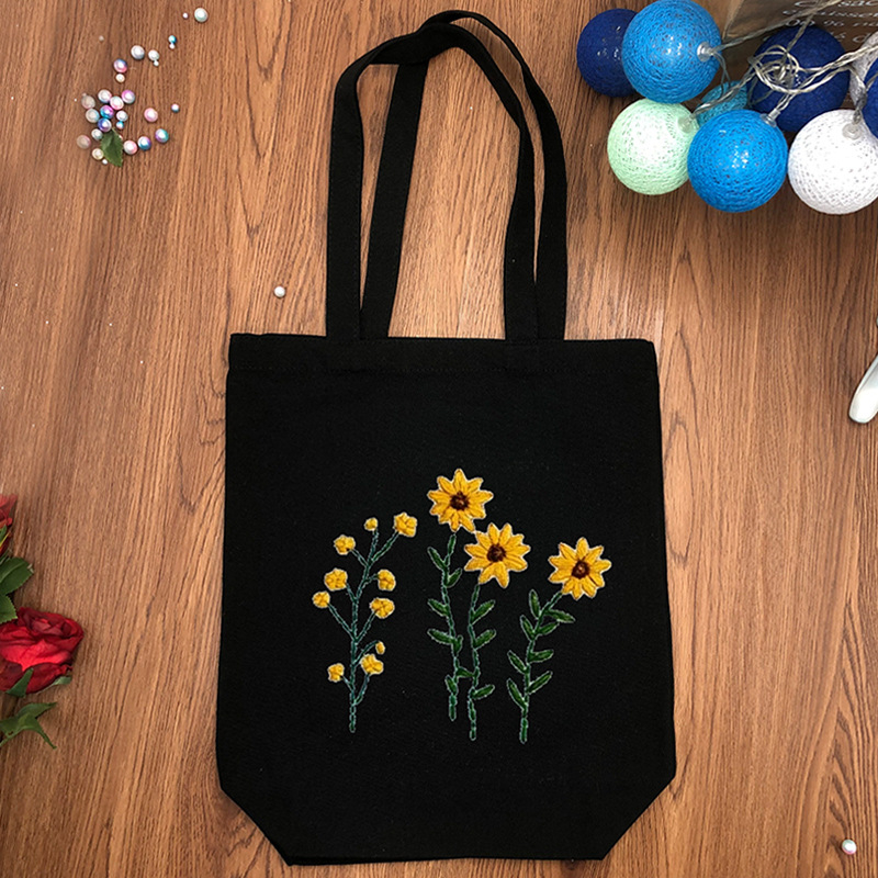 Платнена чанта за бродерия – комплект за кръстат бод, памук и лен, шарка цветя/трева/листа, за начинаещи