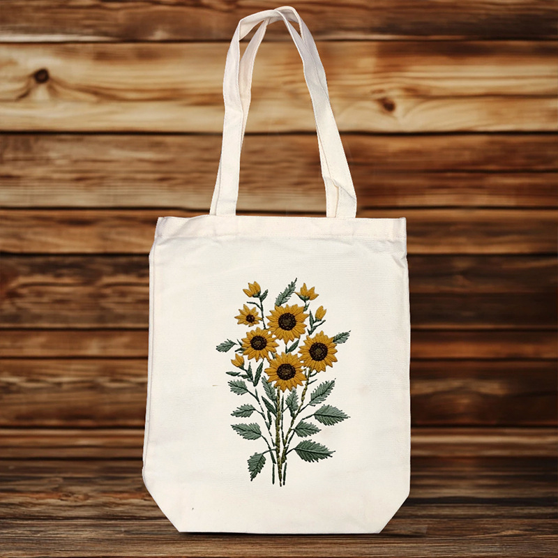 Платнена чанта за бродерия – комплект за кръстат бод, памук и лен, шарка цветя/трева/листа, за начинаещи